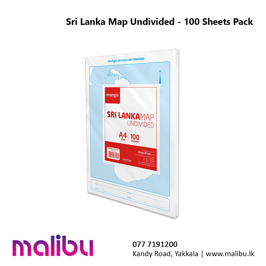 Sri Lanka Map Undivided - 100 Sheets Pack