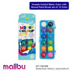 Vneeds Coloful Water Color with Round Paint Brush set of 12 Colors